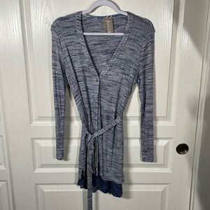 Dolan Blue Heathered Long Belted‎ Cardigan, Size Small